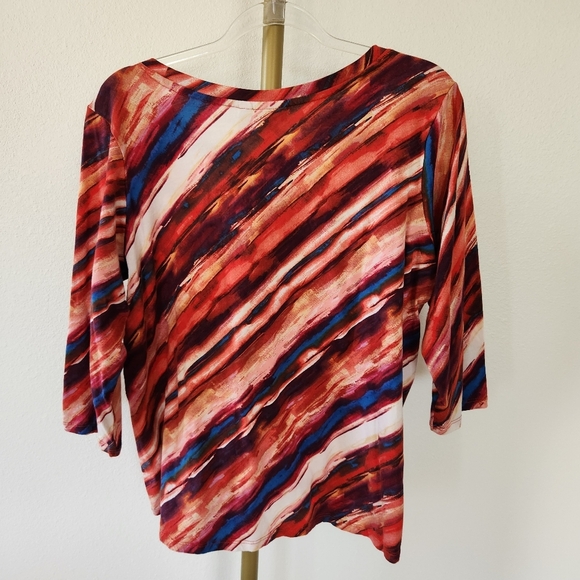 LOGO Lori Goldstein 3/4 Sleeve Printed Top Womens Size Large Multicolor Striped - Picture 6 of 6